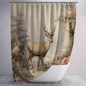 Vintage Theme Deer Shower Curtain