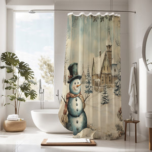  Vintage Christmas Theme Snowman Shower Curtain