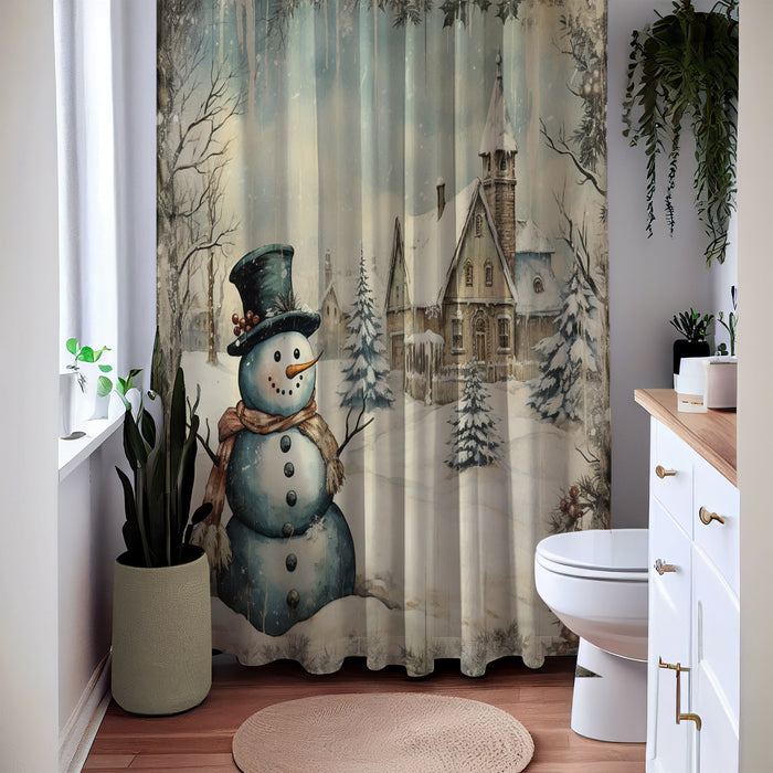 Vintage Christmas Theme Snowman Shower Curtain