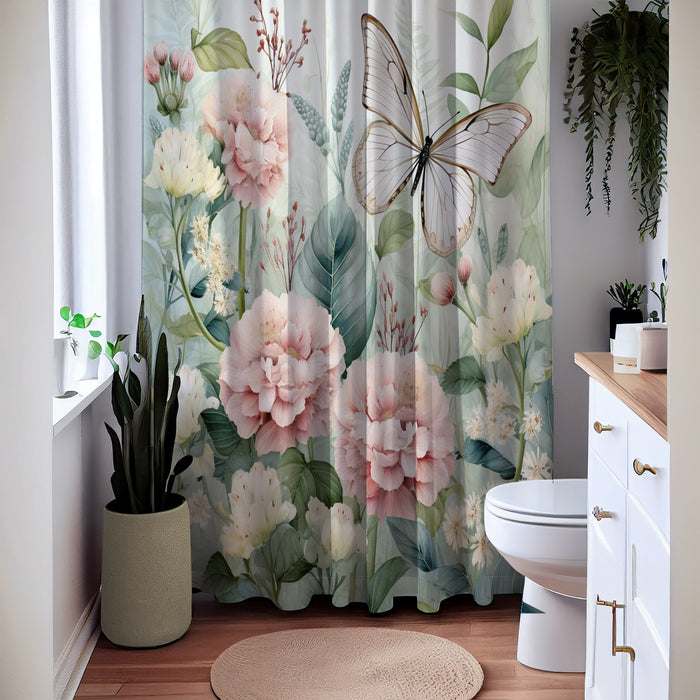Nostalgic Floral Butterfly Shower Curtain