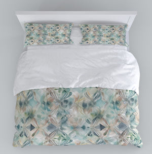 Boho Pattern Green Watercolor Comforter or Duvet Cover Set