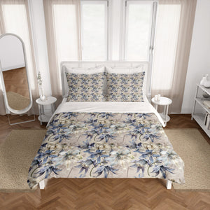Blue Orchid Floral Comforter or Duvet Cover Set