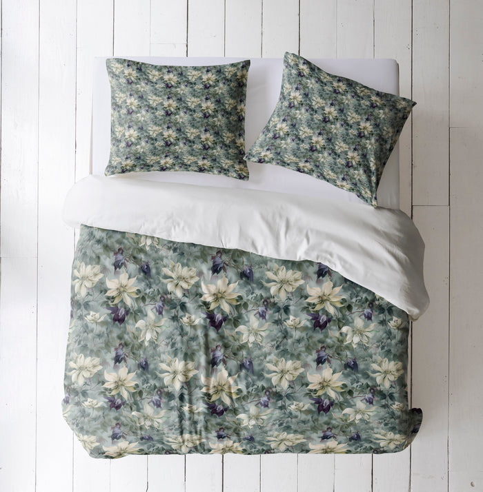 Green Orchid Floral Comforter or Duvet Cover Set