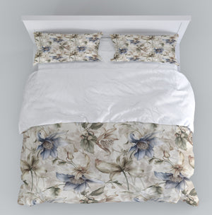 Beige Orchid Floral Comforter or Duvet Cover Set