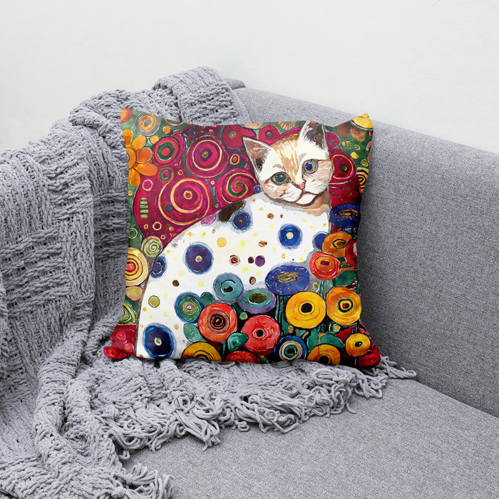 Funky Floral Cat Accent Throw Pillow