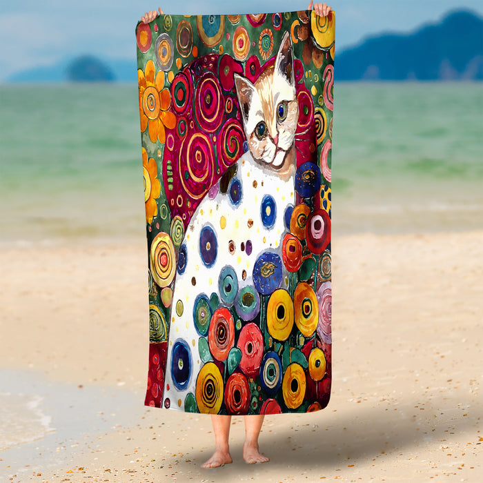 Funky Floral Cat Beach Towel