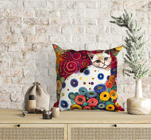 Funky Floral Cat Accent Throw Pillow
