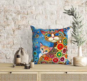 Colorful Funky Cat Accent Throw Pillow