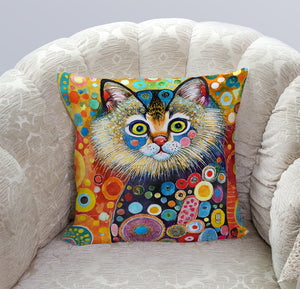 Colorful Frazzled Cat Accent Throw Pillow