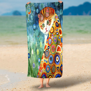 Garden Floral Cat Beach Towel