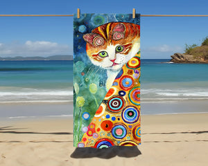 Garden Floral Cat Beach Towel