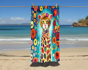 Whimsical Cat Beach Towel