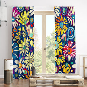 Colorful Floral Window Curtains Blossom Bliss