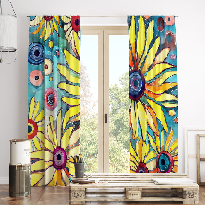 Colorful Floral Window Curtains Garden View