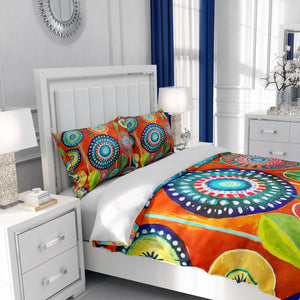 Orange Floral Funk Bedding Comforter or Duvet Cover with Shams