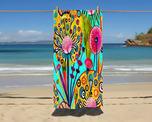 Funky Floral Abstract Beach Towel