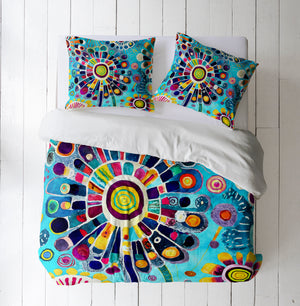 Klimt Turquoise Floral Bedding Comforter or Duvet Cover with Shams