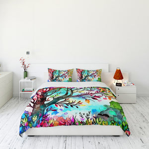 Watercolor Hippie Tree Bedding Comforter or Duvet Cover with Shams