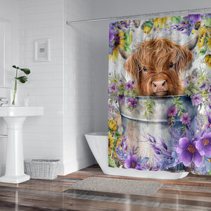 Vintage Style Highlander Cow Bath Collection: Shower Curtains, Bath Mats, and Towels
