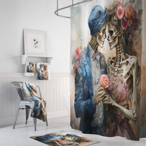 Victorian-Style Floral Skull Shower Curtain and Bathroom Set Options