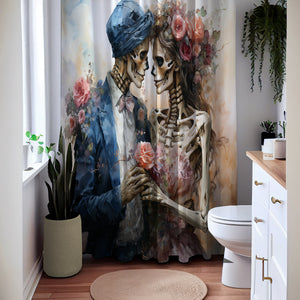 Victorian-Style Floral Skull Shower Curtain and Bathroom Set Options