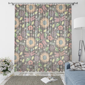 Brown Cottage Core Floral Window Curtains