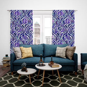 Purple Boho Batik Window Curtains