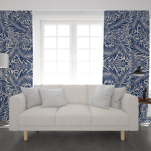 Navy and White Foliage Window Curtains