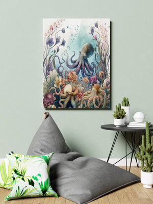 Octopus Floral  Canvas Wrap Wall Art