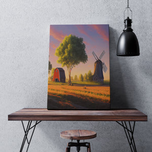 Wall Canvas Farm Landscape Barn and Windmill Art Print