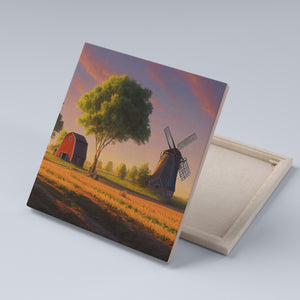 Wall Canvas Farm Landscape Barn and Windmill Art Print