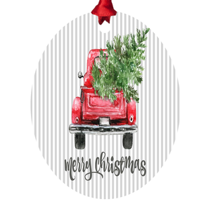 Red Truck With Christmas Tree Metal Ornament