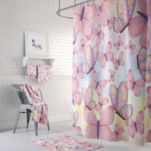 Pink Butterfly Bathroom Decor Shower Curtain