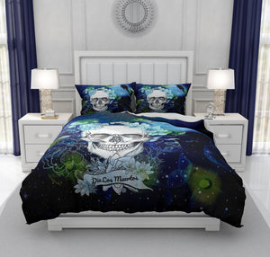 Navy Blue Twilight Moon and Crow Gothic Skull Bedding