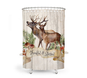 The Thankful and Blessed Woodland Deer Shower Curtain