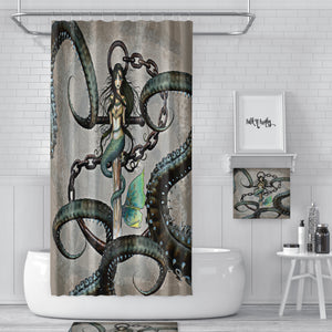 Octopus and Mermaid Nautical Steampunk Shower Curtain, Bath Mat, Bath & Hand Towels