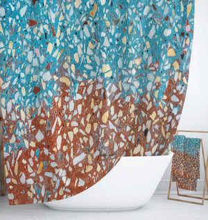 Retro Turquoise Terrazzo Shower Curtain