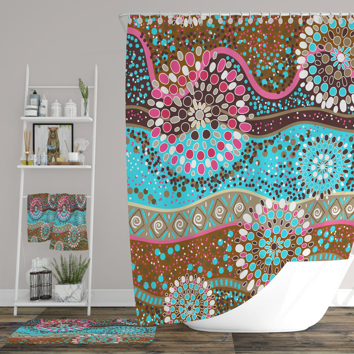 Pink and Brown Boho Shower Curtain Optional Accessories