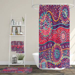 Boho Red Shower Curtain Optional Accessories