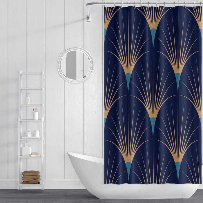 Art Deco Theme Shower Curtain Blue Geo