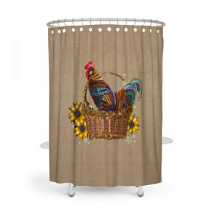 Sunflowers & Rooster Shower Curtain Farmhouse Decor