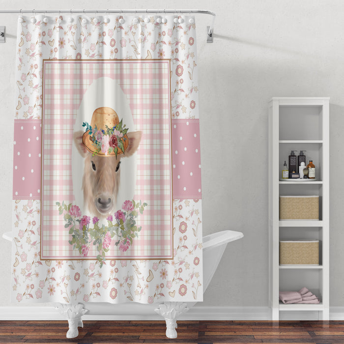Shabby Farmhouse Cow Shower Curtain Optional Towels and Bath Mat