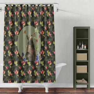 Woodland Bear Shower Curtain, Optional Towels and Math Mat Rustic Lodge Decor
