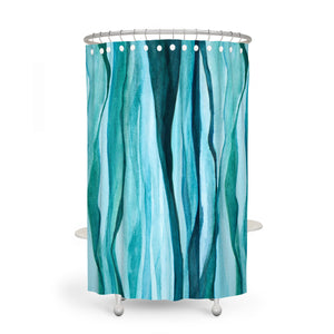 Teal Watercolor Stripes Shower Curtain