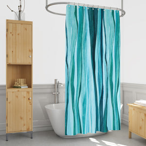 Teal Watercolor Stripes Shower Curtain