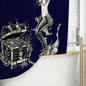 Navy Blue Mermaid Shower Curtain Towels Bath Mat Options