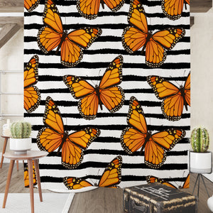Monarch Butterfly Shower Curtain Options for Towels and Bath Mats