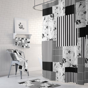 Black and White Shower Curtain, Optional Towels and Bath Mat