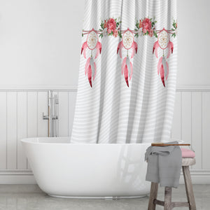  Gray and Pink Dreamcatcher Shower Curtain, Optional Towels and Bath Mat