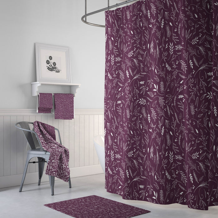 Aubergine Wheat Pattern Shower Curtain, Optional Set Farmhouse Bathroom Decor